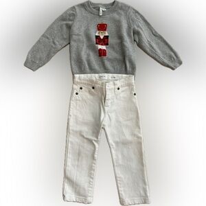 Janie & Jack Nutcracker Sweater 2T and white jeans